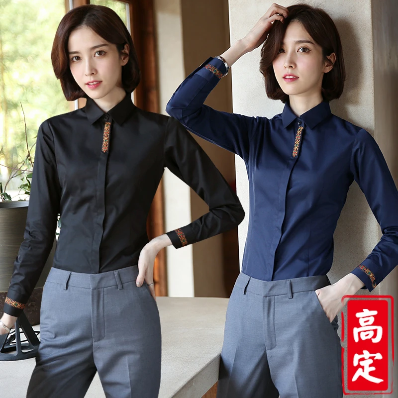 【个性民族风】春秋新品复古刺绣花边衬衫修身外穿长袖衬衣女上衣