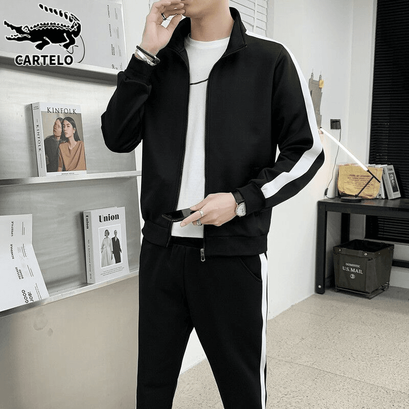 鳄鱼开衫立领卫衣男士运动服套装秋季新款帅气时尚休闲男装一套