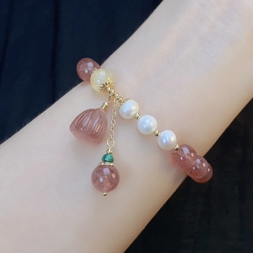 粉色莲子串珠女新款时尚百搭流苏手串网红爆款饰品