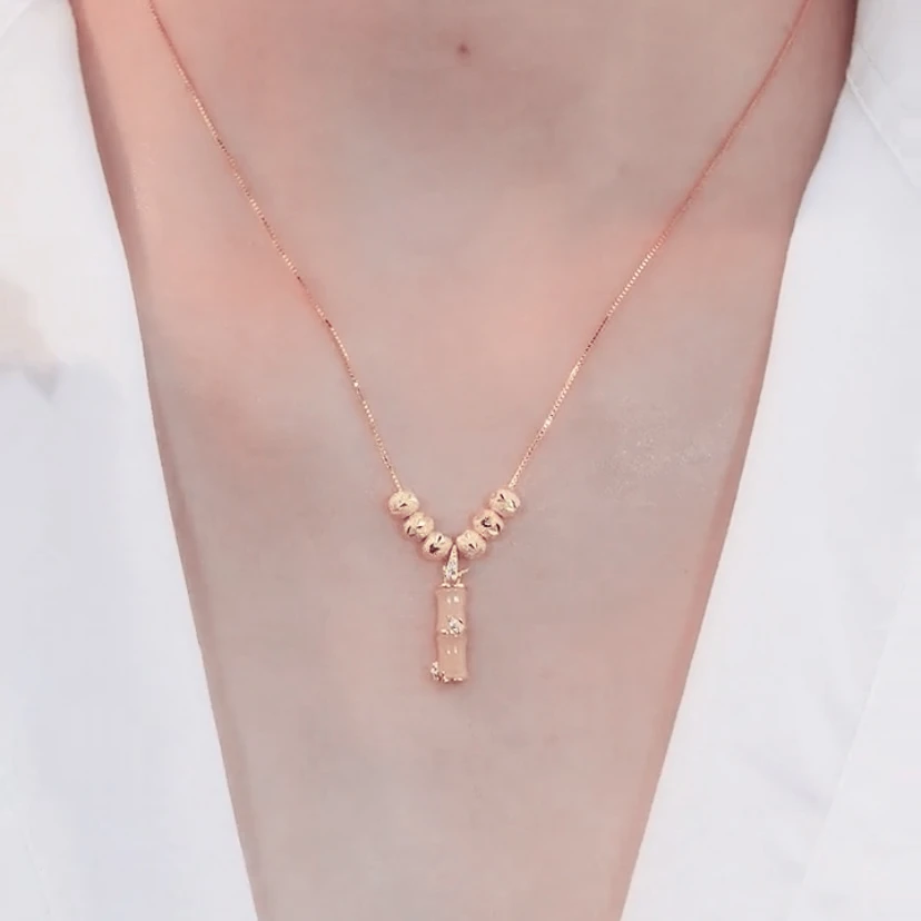 铜合金合成锆石吊坠 六珠竹节项链新款高级感轻奢小众项链潮