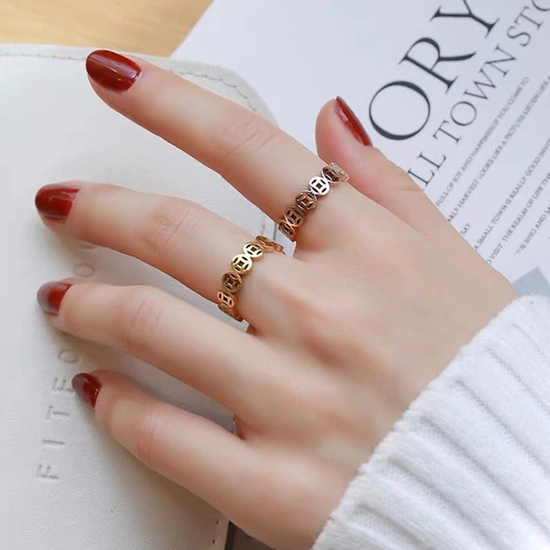 钛钢戒指钛钢戒指复古铜钱招财钱多转运食指女生男女情侣指环