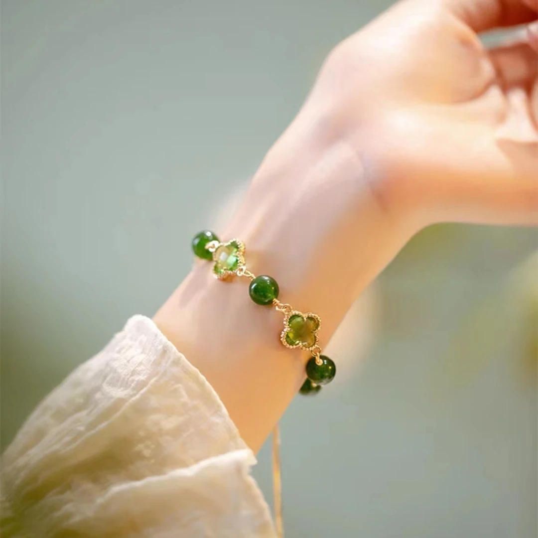 四叶花手链女款绿色幸运草手串七夕送女朋友生日礼物小众手饰首饰