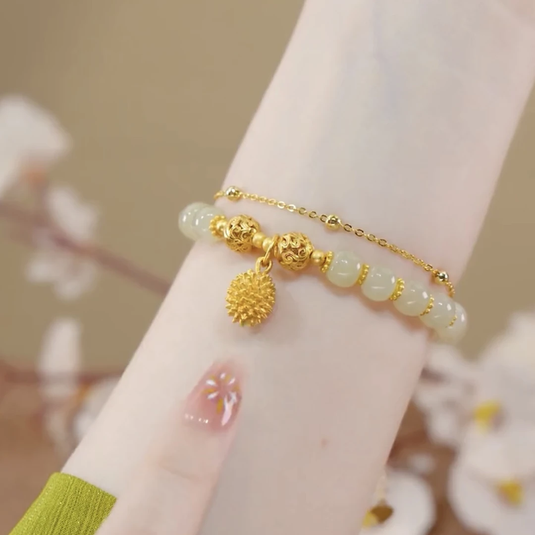 铜合金手链 双层榴莲手链女款串珠手串绿色小众轻奢气质配饰品潮