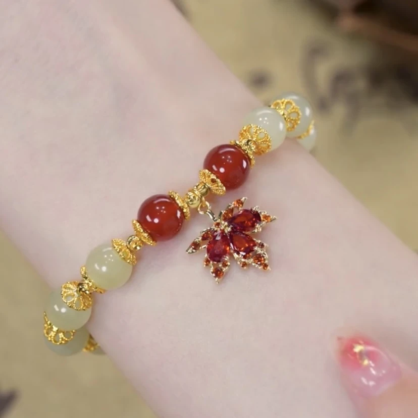 铜合金合成锆石手链 红枫叶手串2025年新款火爆款饰品轻奢首饰