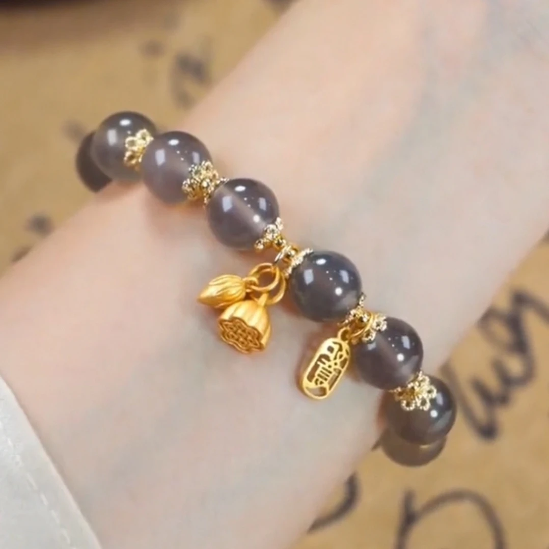 铜合金手链 两世欢手链女款灰色莲子手串2025年新款轻奢时尚饰品