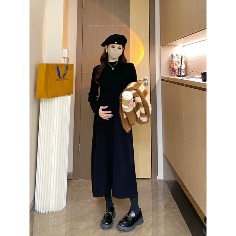 X1662#1.5 孕妇装百搭打底孕妇毛衣裙宽松中长裙针织孕妇连衣裙