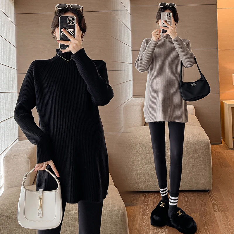 【小V家自制】X3495#孕妇装半高领毛衣宽松大码慵懒上衣加厚针织衫