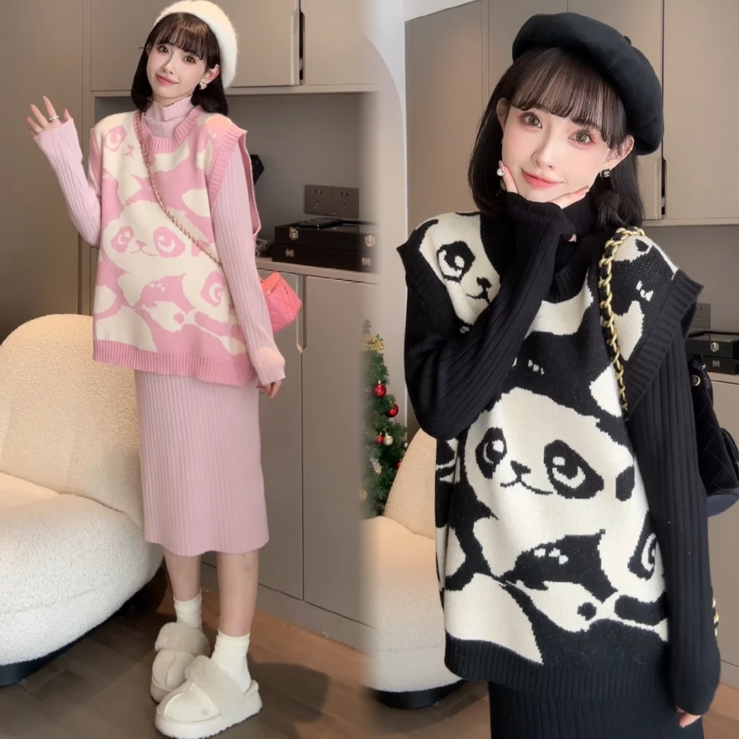 X1953#12.13 2023秋冬新款现货网红孕期穿搭/孕妇秋冬马甲连衣裙