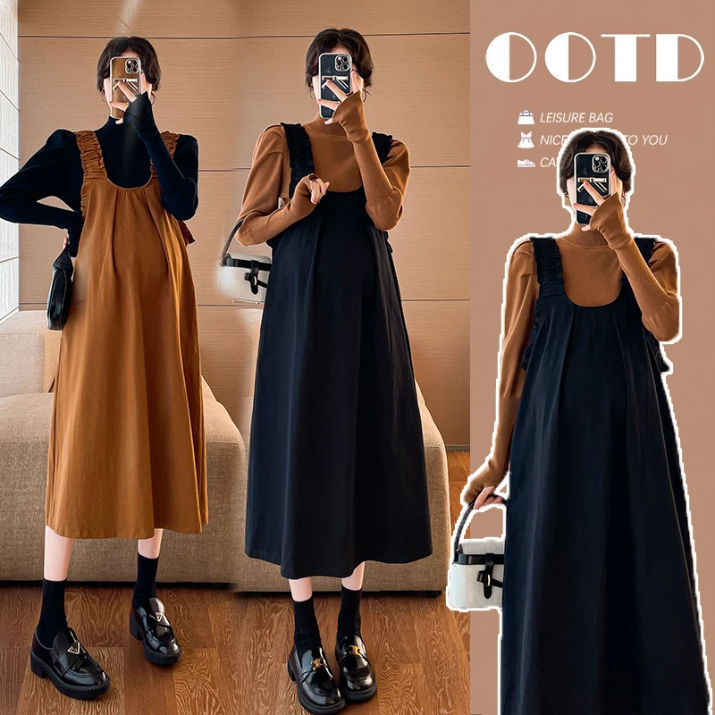 G895#9.22 网红孕妇装百搭打底上衣+背带裙两件套韩版宽松孕妇套