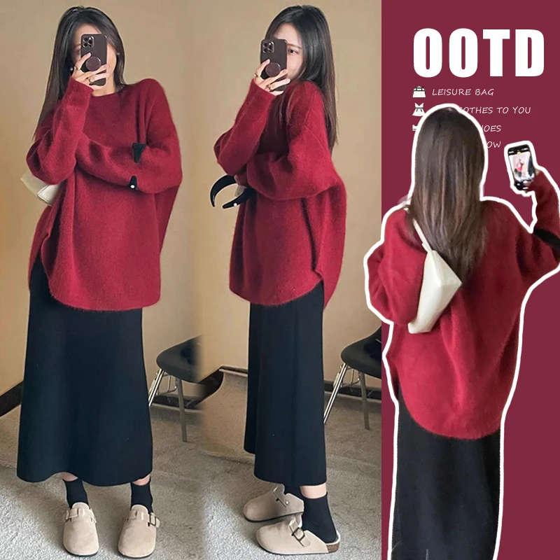 X3806#12.5 孕妇秋冬款洋气韩版时尚显白红色毛衣