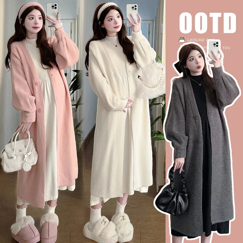 Y3224#10.13软糯针织大衣+包容性巨好百搭显瘦配大衣打底裙两件套