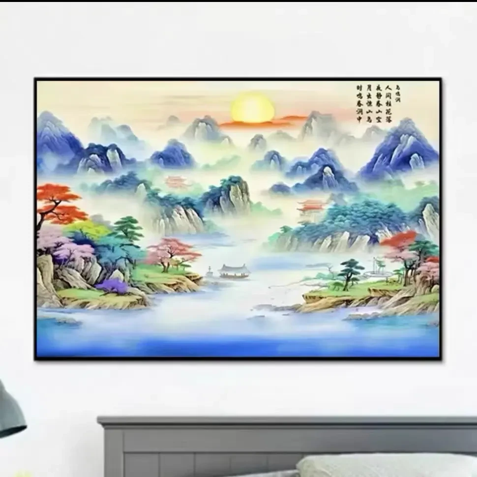 手工款:风光无限十字绣新款线绣150*112厘米满绣大格60色无勾边