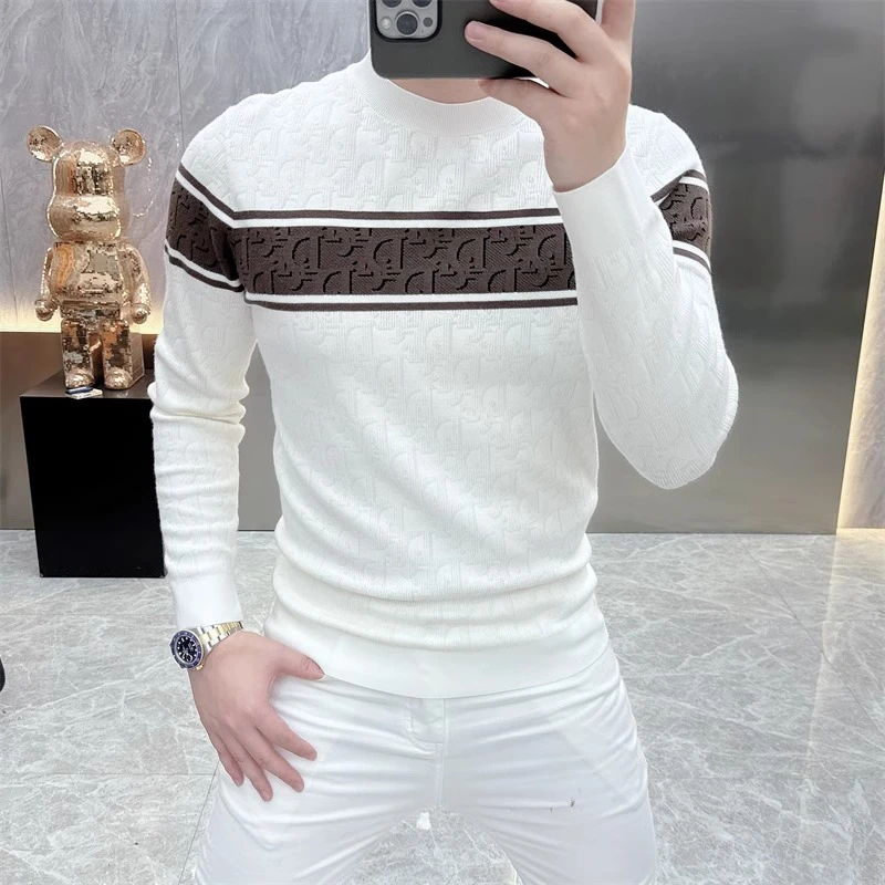2024秋冬新款个性潮牌字母提花帅气针织衫修身潮流网红长袖毛衣男