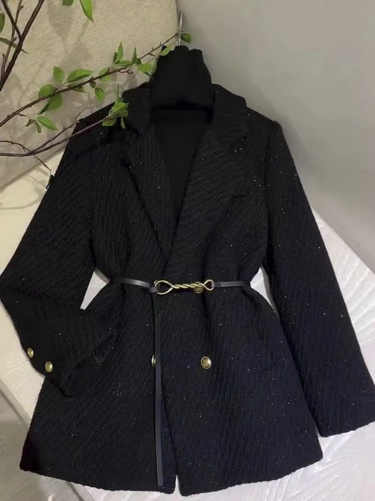 秋冬高级感西装轻奢时尚外套小香风黑色上衣女-88024