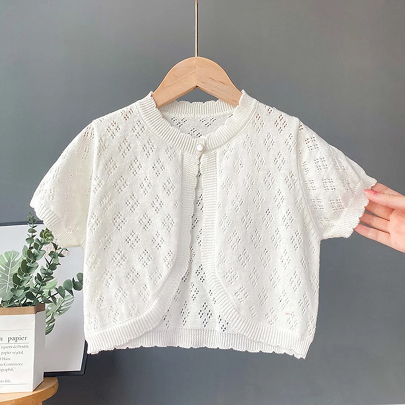 女童披肩夏季洋气薄款空调衫宝宝短袖针织开衫短款外套外搭防晒衫