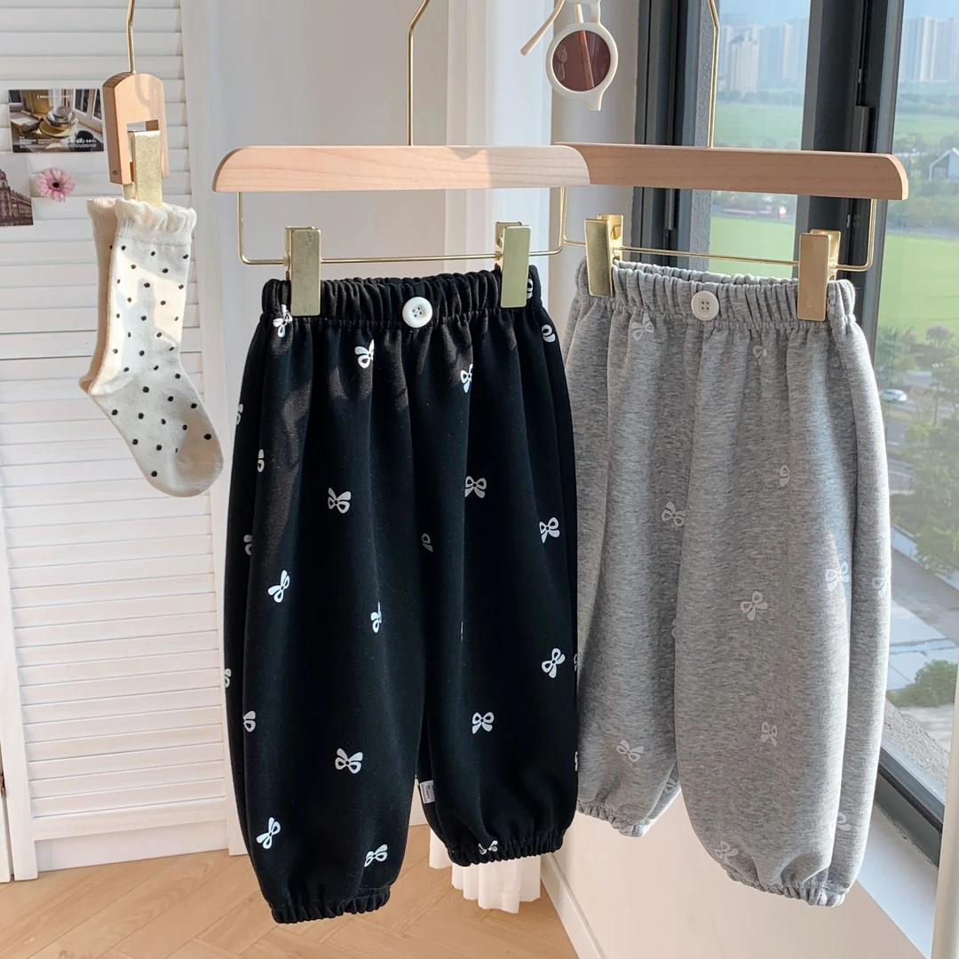 女童韩系时尚甜美满印蝴蝶结休闲裤
