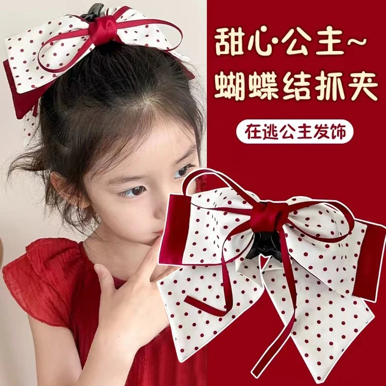 A-4777 rw 1个红色波点蝴蝶结马尾抓夹    发圈