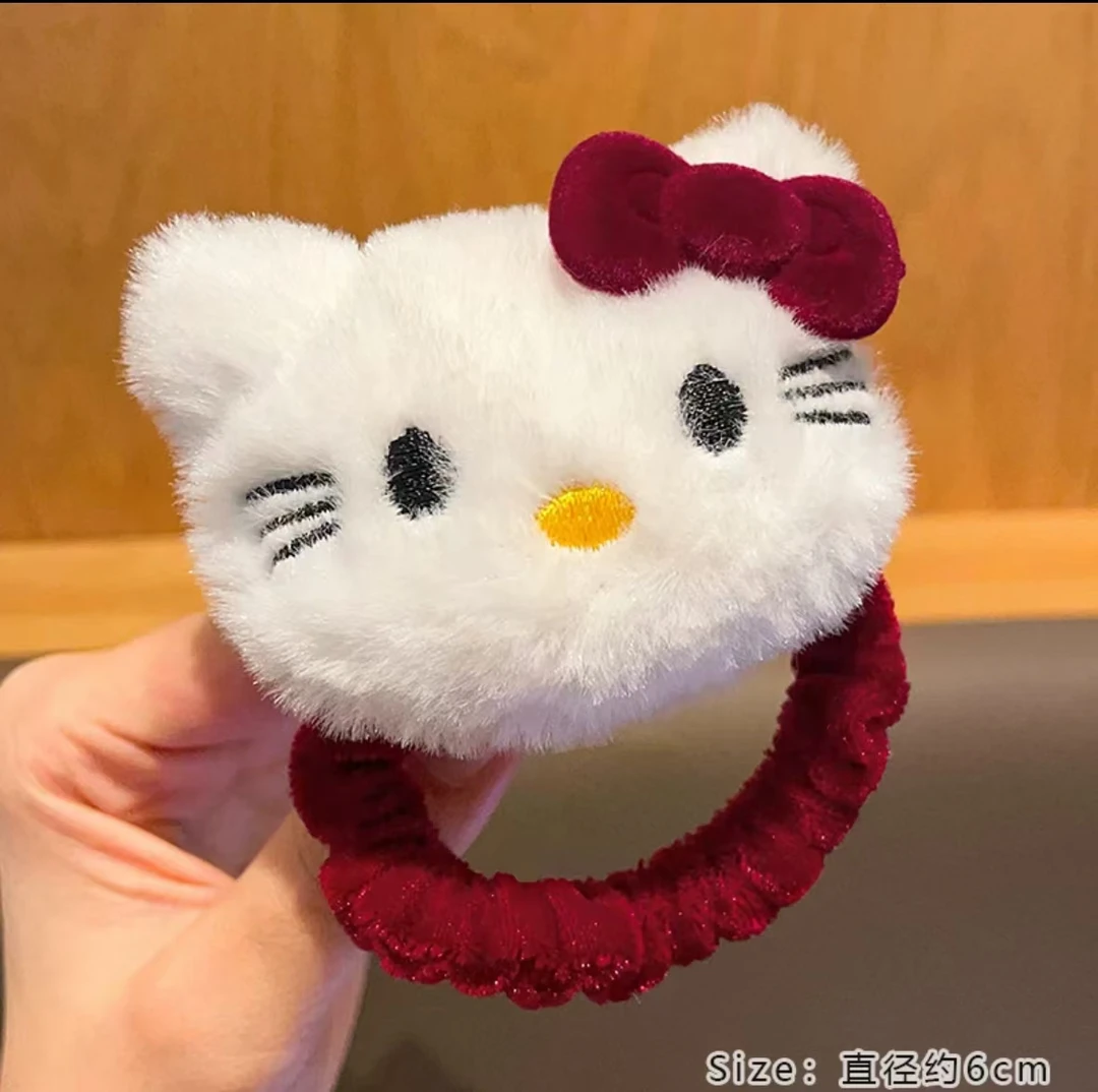 A-5053 1个毛绒玩偶充棉粉猫儿童高弹力不伤发肠圈       发圈