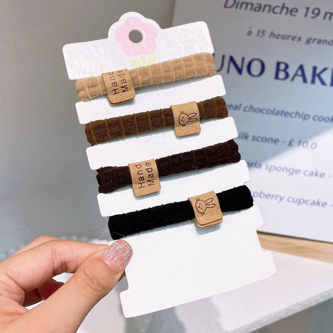 A-4809 混色发4个咖色兔子基础头绳        发圈