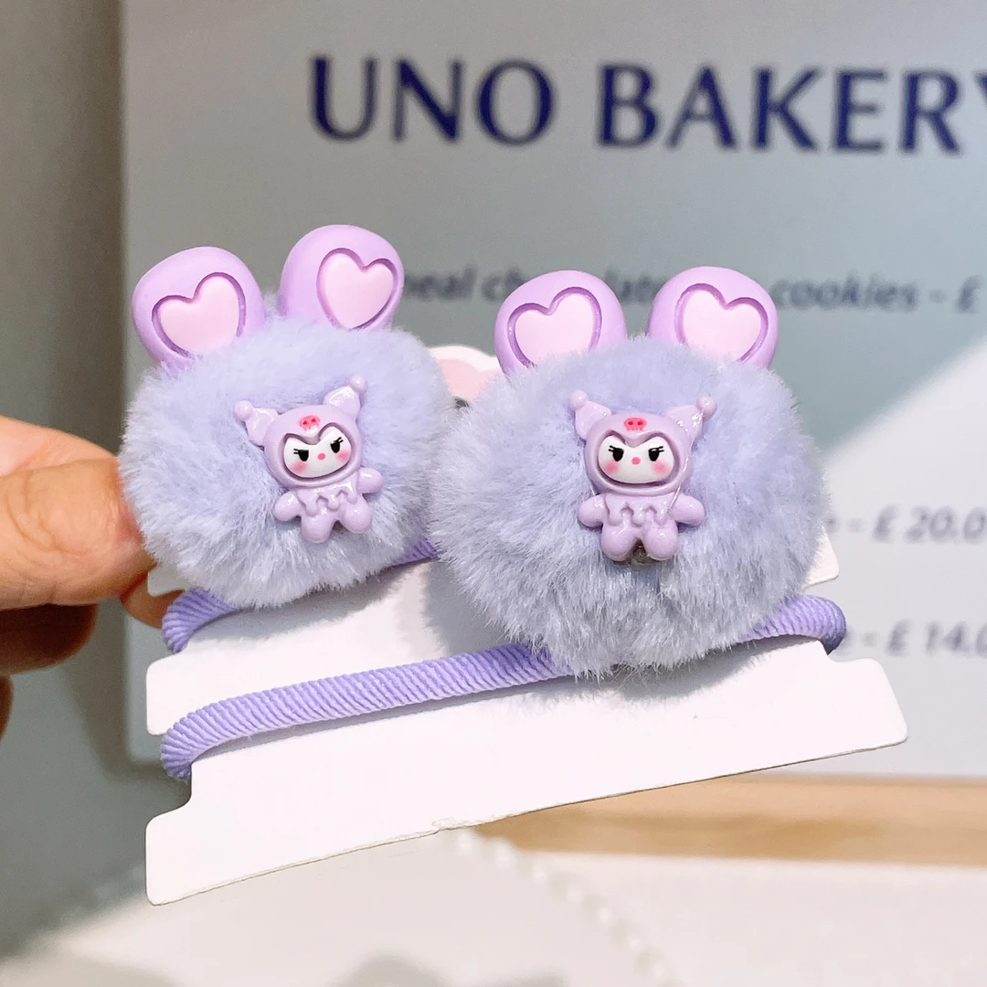 A-5162 d 2个全身紫库爱心耳朵毛球球头绳  发圈