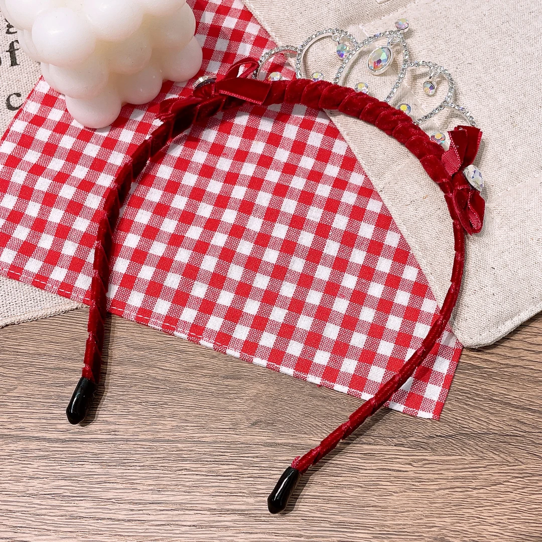 A-5642  T  1个酒红色布艺皇冠蝴蝶结儿童百搭公主发箍      发圈