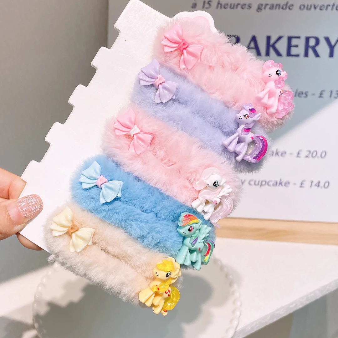 A-5274 d 5个小马蝴蝶结毛毛掰掰夹大号碎发夹儿童夹子发卡 发圈