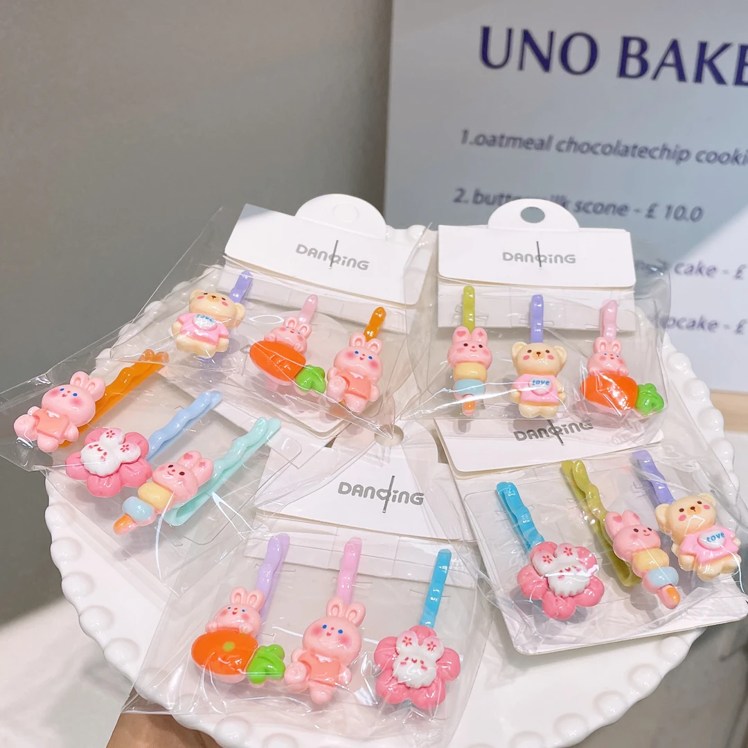 A-4300 混色3个兔子胡萝卜碎发夹 发圈