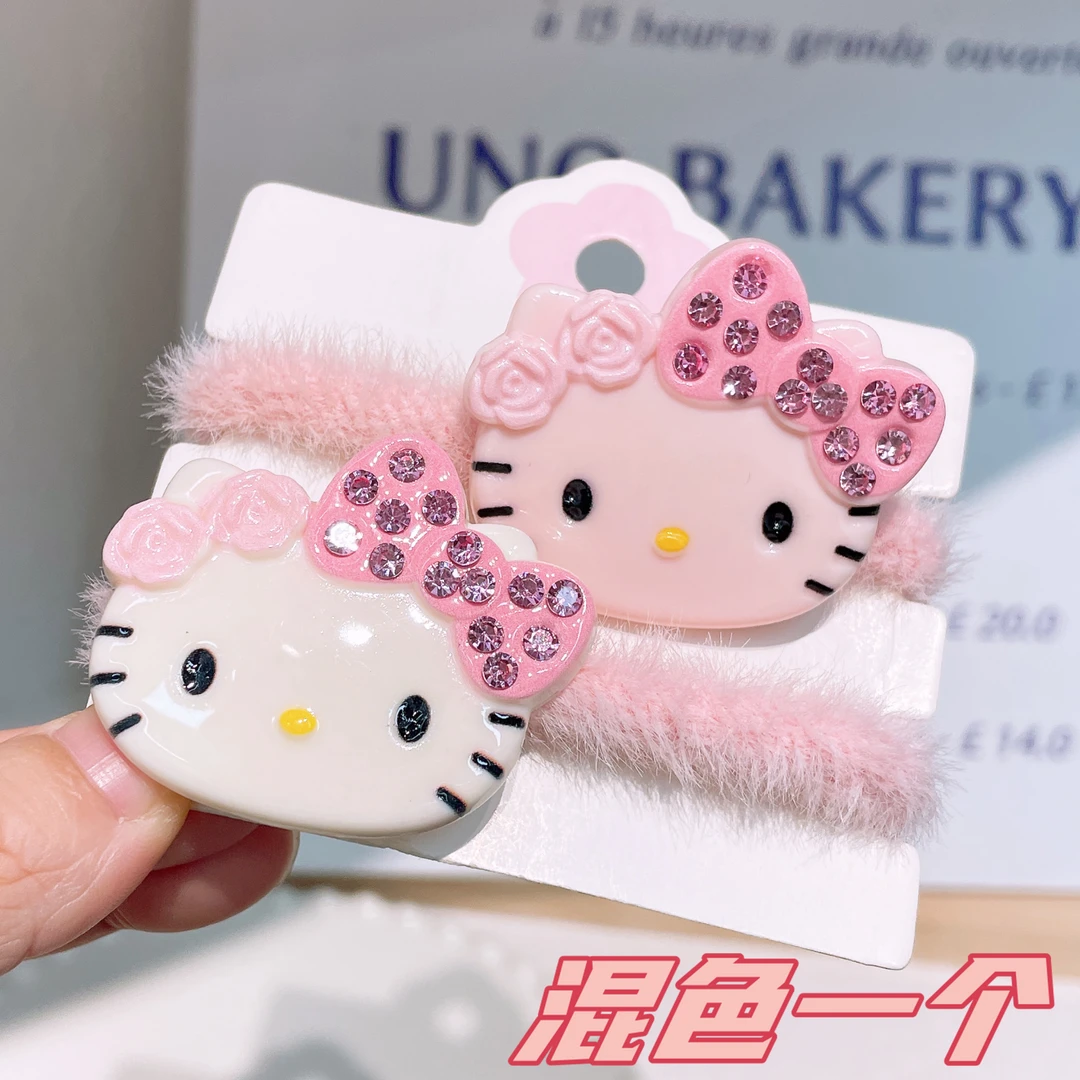 A-5355  kx 混色发1个粉猫蝴蝶结花花大配件毛毛圈头绳    发圈