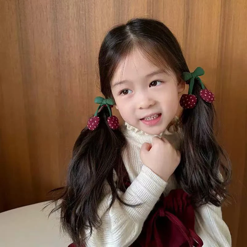 A-5917  rw 1个樱桃布艺充棉水果儿童秋冬百搭高弹力头绳   发圈