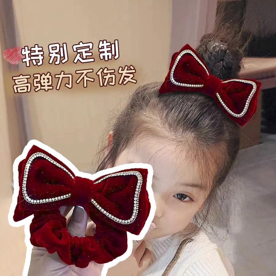 A-5296  1个酒红大蝴蝶结儿童百搭高弹力不伤发肠圈    发圈