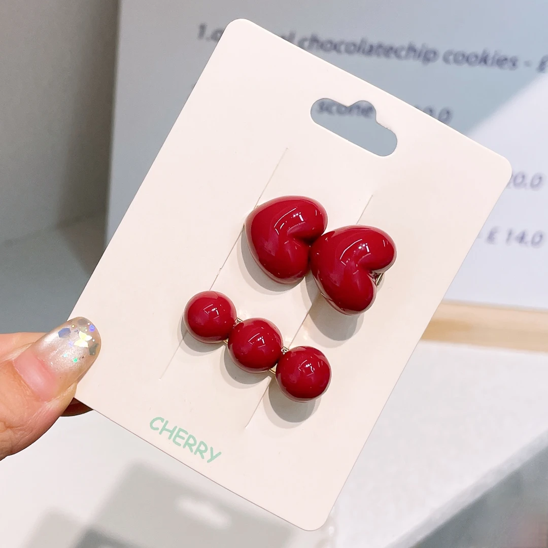 A-4145  AD 1对红色鸭嘴夹 发圈