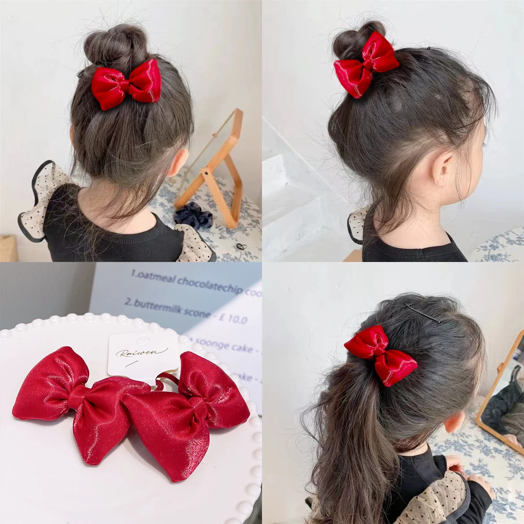 A-4972  rw 2个红色充棉蝴蝶结儿童高弹力不伤发头绳       发圈