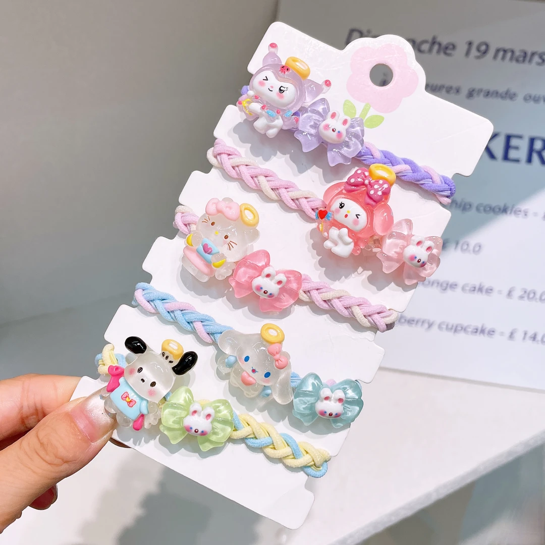 B-0103 d 混色5个夜光卡通玩偶蝴蝶结兔子编织头绳发圈