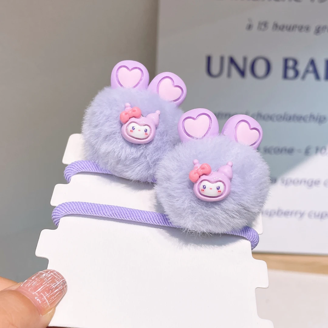 A-4755 d 2个紫库毛毛球耳朵头绳       发圈