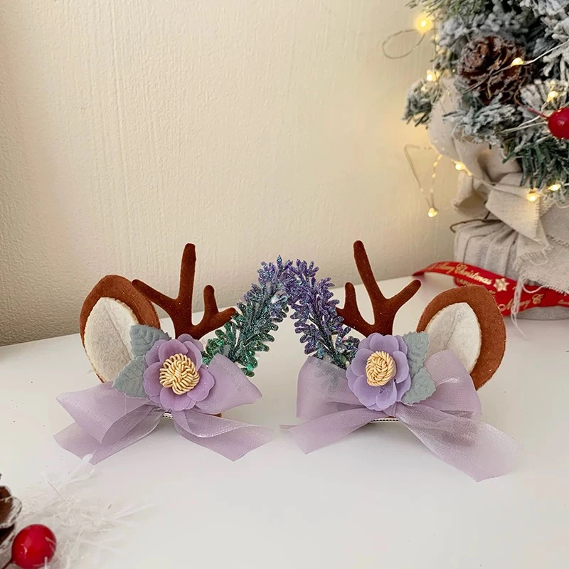 A-5470  qc 1对圣诞鹿角儿童鸭嘴夹顶夹发圈