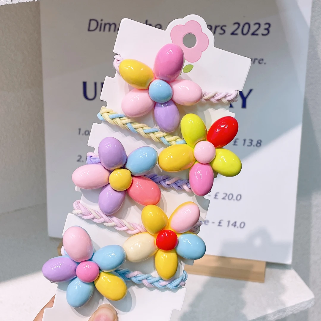 A-1908  d 混色发1个彩色花花儿童百搭高弹力编织头绳       发圈