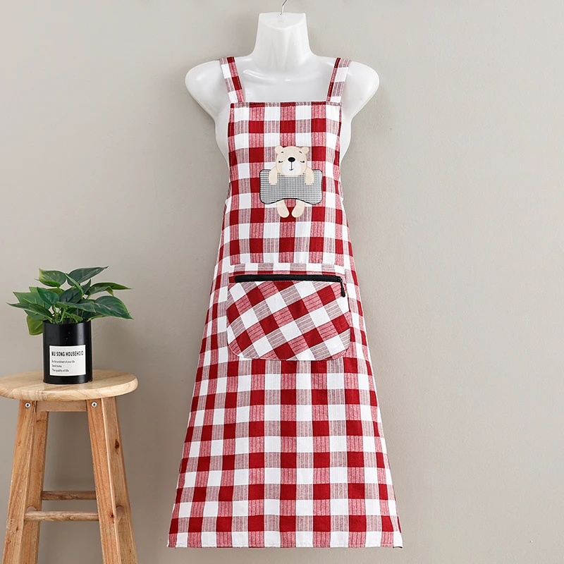 棉布透气加长过膝围裙拉链兜上班家用干活防污耐脏薄款围腰工作服