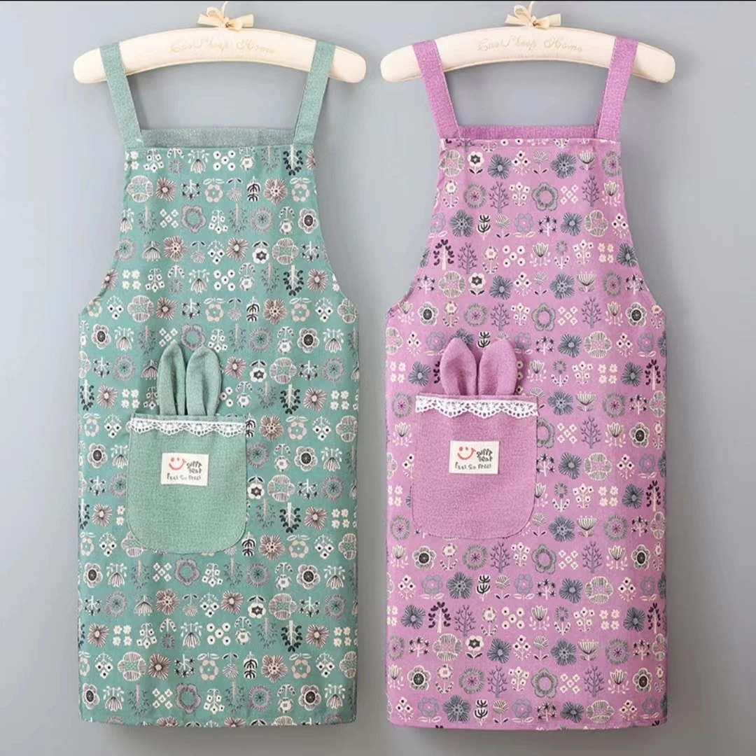 花卉兔耳兜时尚耐磨舒适透气围裙防污家用厨房做饭罩衣上班工作服
