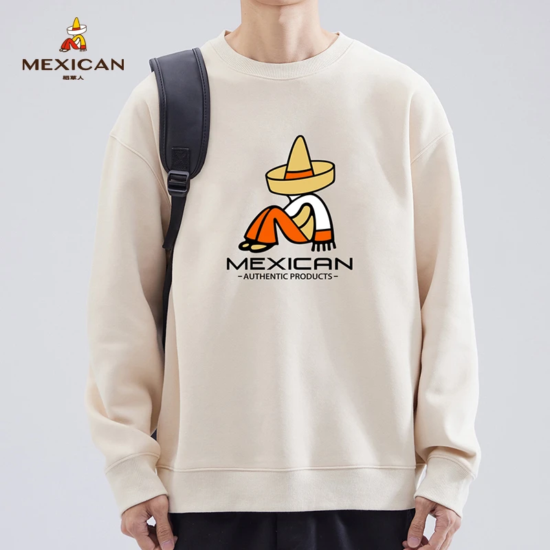 Mexican/稻草人秋冬保暖新款男士圆领卫衣宽松百搭休闲印花长袖