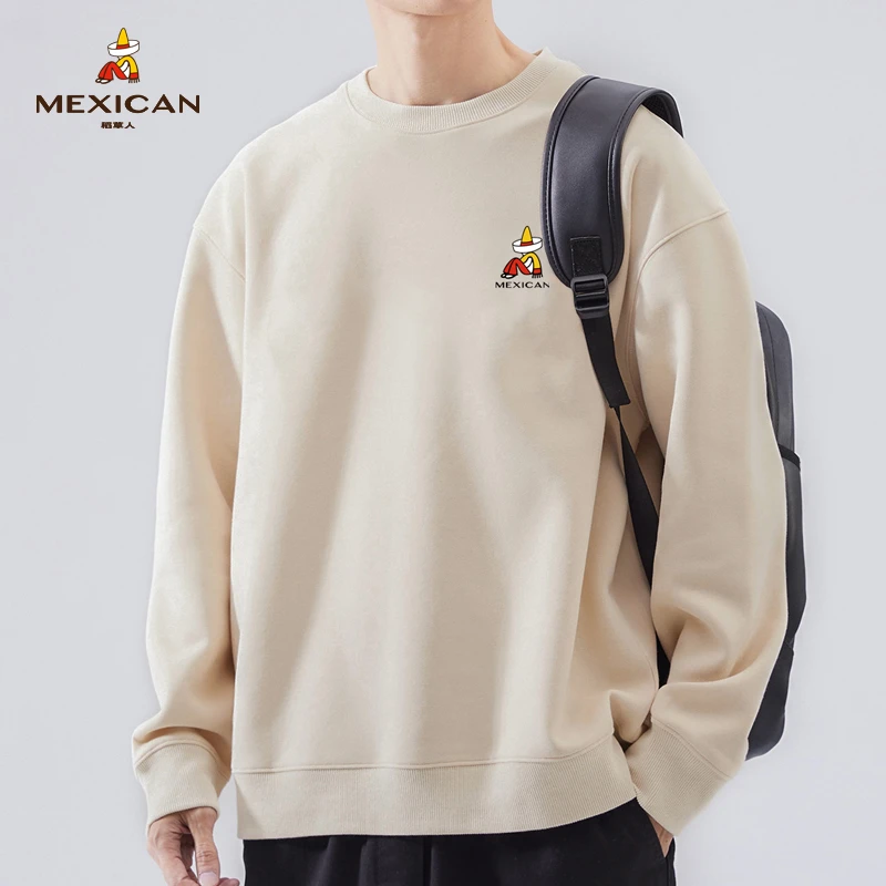 Mexican/稻草人春秋保暖男士圆领卫衣长袖刺绣情侣宽松套头上衣