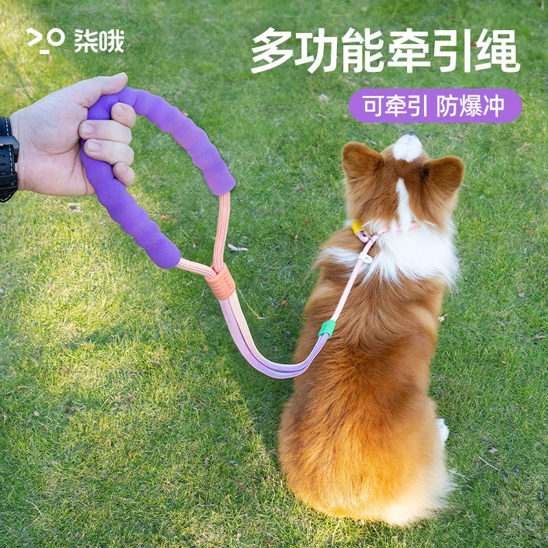 狗狗牵引绳中大型犬遛狗绳可斜跨p绳p链防爆冲解放双手宠物狗链子