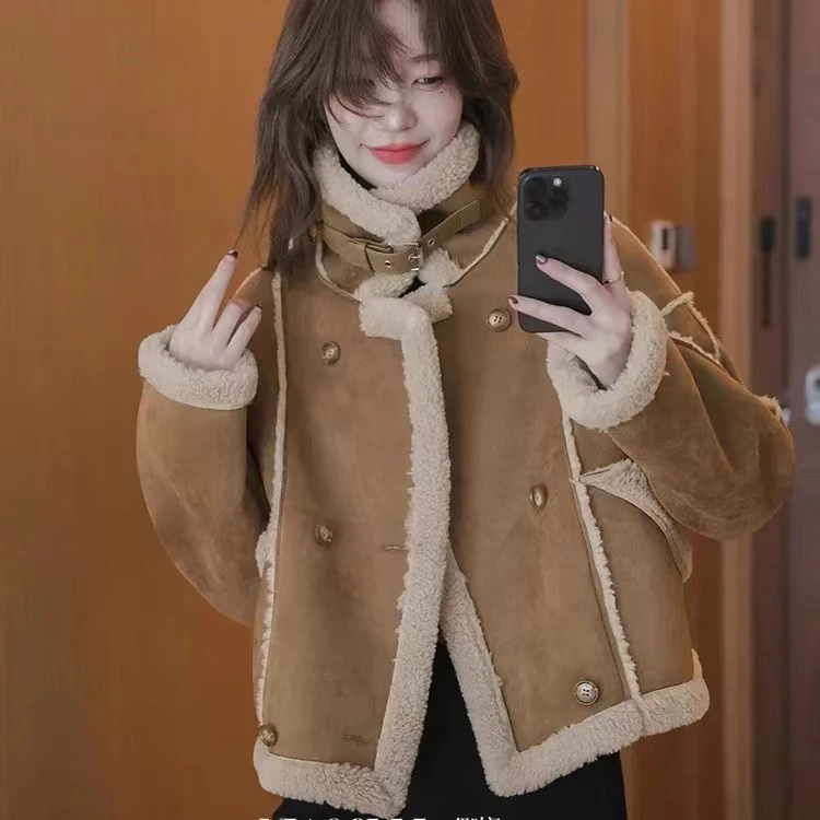 83059高级感美拉德仿麂皮绒短款外套女冬季新款加厚保暖上衣女