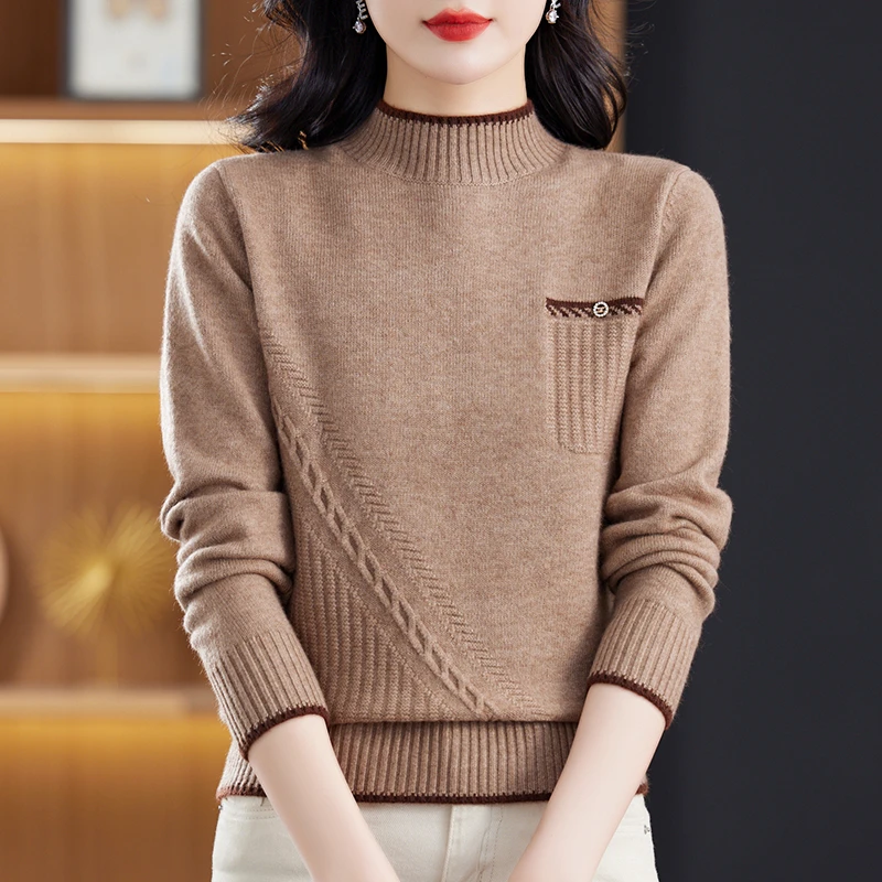 羊毛衫冬季新款半高领针织衫女气质妈妈洋气百搭宽松显瘦打底衫厚