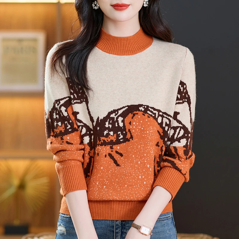 2024冬季新款加厚保暖半高领针织衫女时尚洋气百搭显瘦打底衫妈妈