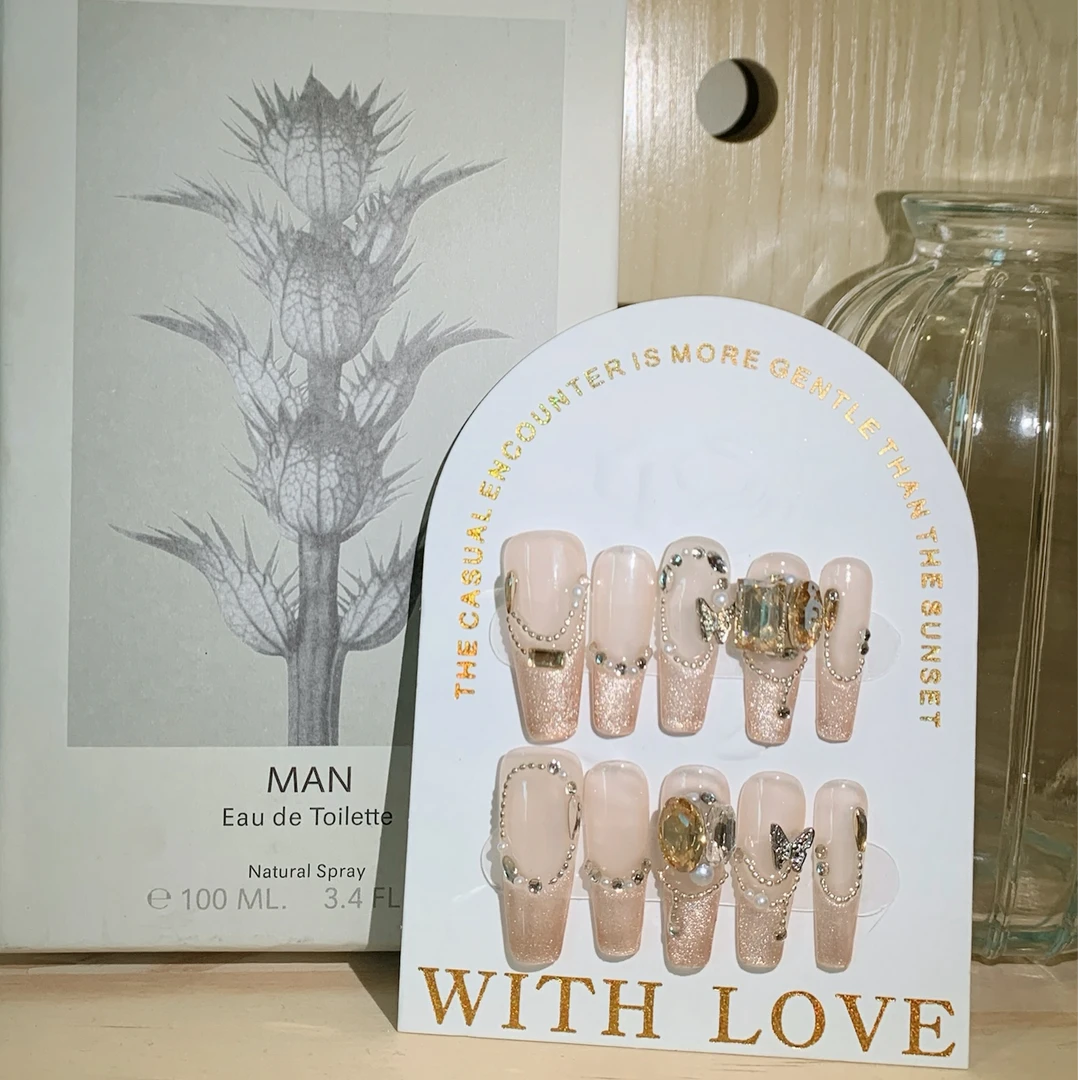 高级气质千金感|冰透爆闪法式猫眼|bling大闪钻穿戴甲