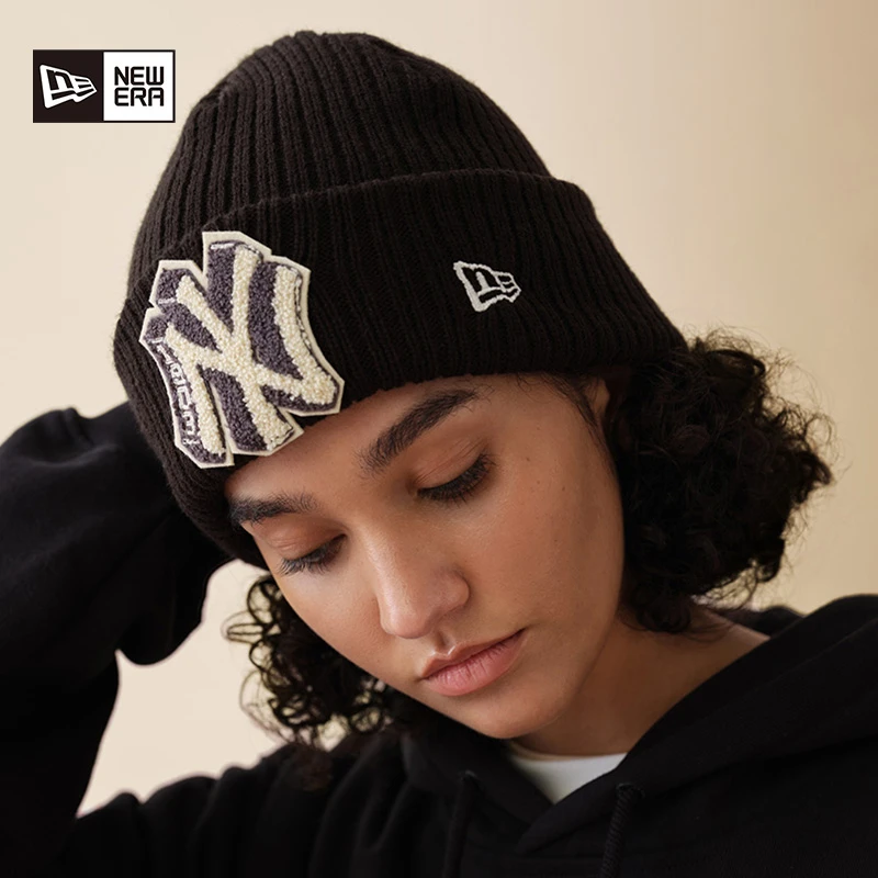 NEW ERA纽亦华秋冬时尚百搭MLB贴布刺绣NY针织帽潮流冷帽保暖男女