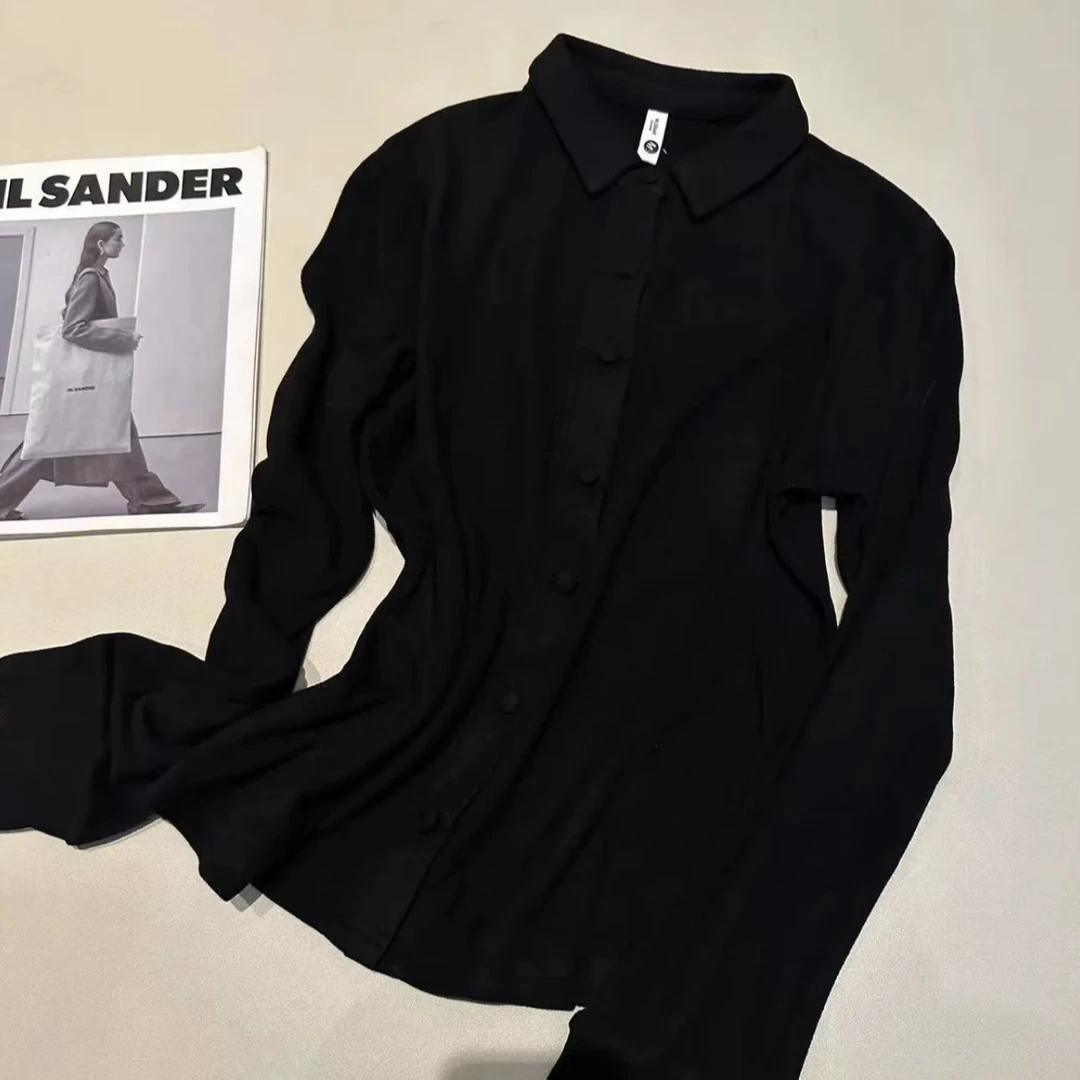 2024 秋冬款309-衬衫领设计感时尚百搭长袖显瘦上衣款女