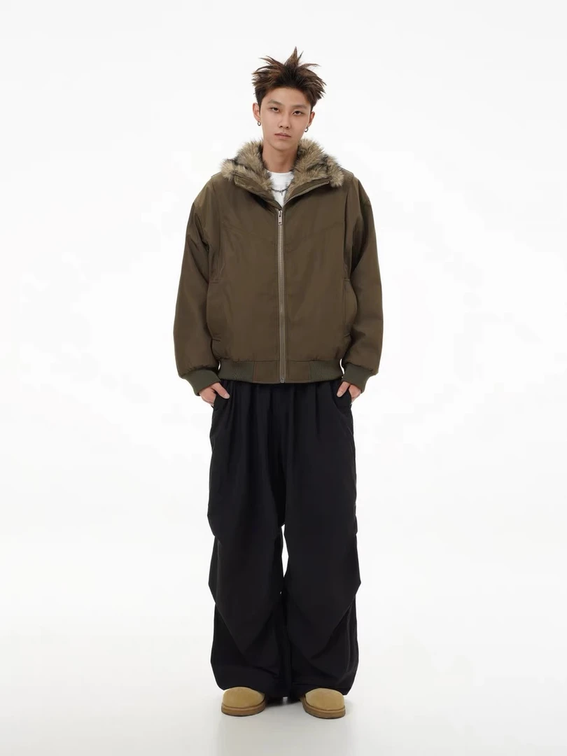 美式冬季哈灵顿解构座山雕毛领夹克棉服男短款外套高级感保暖棉衣