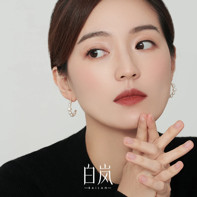 白岚半圈珍珠耳钉女925银轻奢小众百搭气质耳环新潮耳饰ED2429