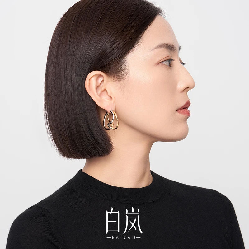 925银耳饰 白岚双色环扣耳环女秋冬潮耳饰小众个性设计感ED4120